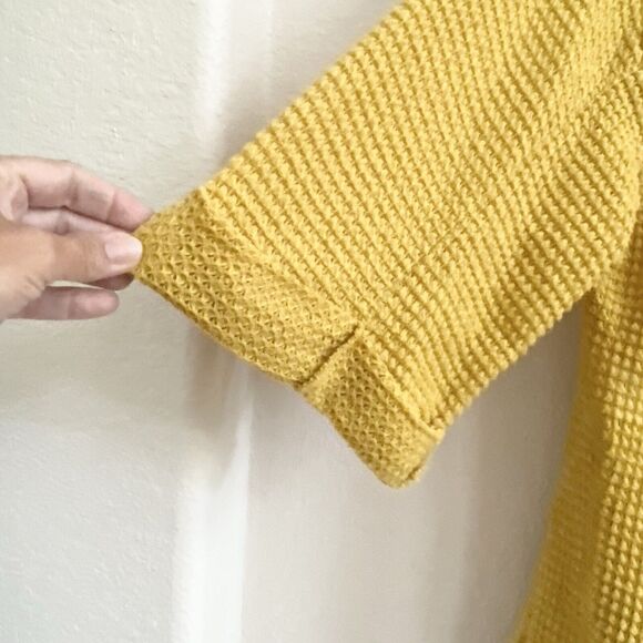 Umgee Women’s Tunic Top Yellow Waffle Knit Cuffed Sleeve Boho Small - Picture 7 of 8